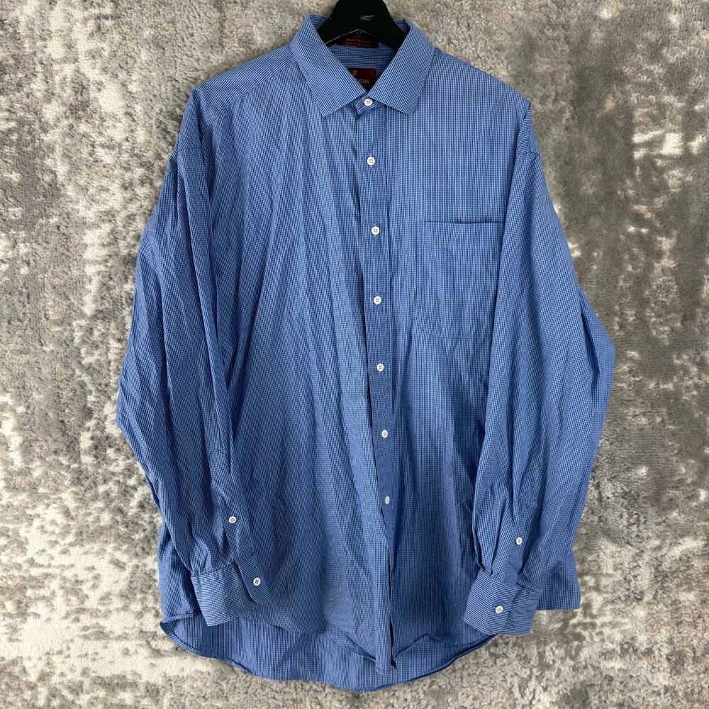 Nordstrom Sz 16.5 34 Relaxed Classic Imported Broadcloth Dress Shirt Blue Check